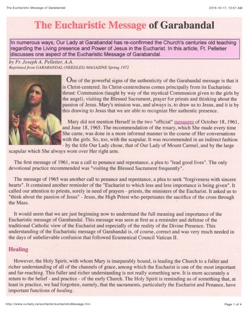 Article on the Eucharistic Message of Garabandal.