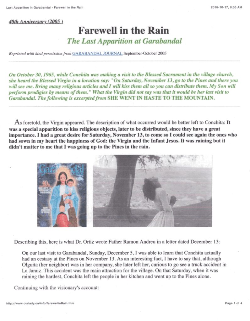 Religious article about Garabandal apparition event.