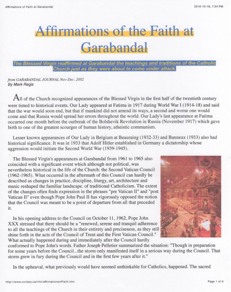 Document about religious apparitions at Garabandal.