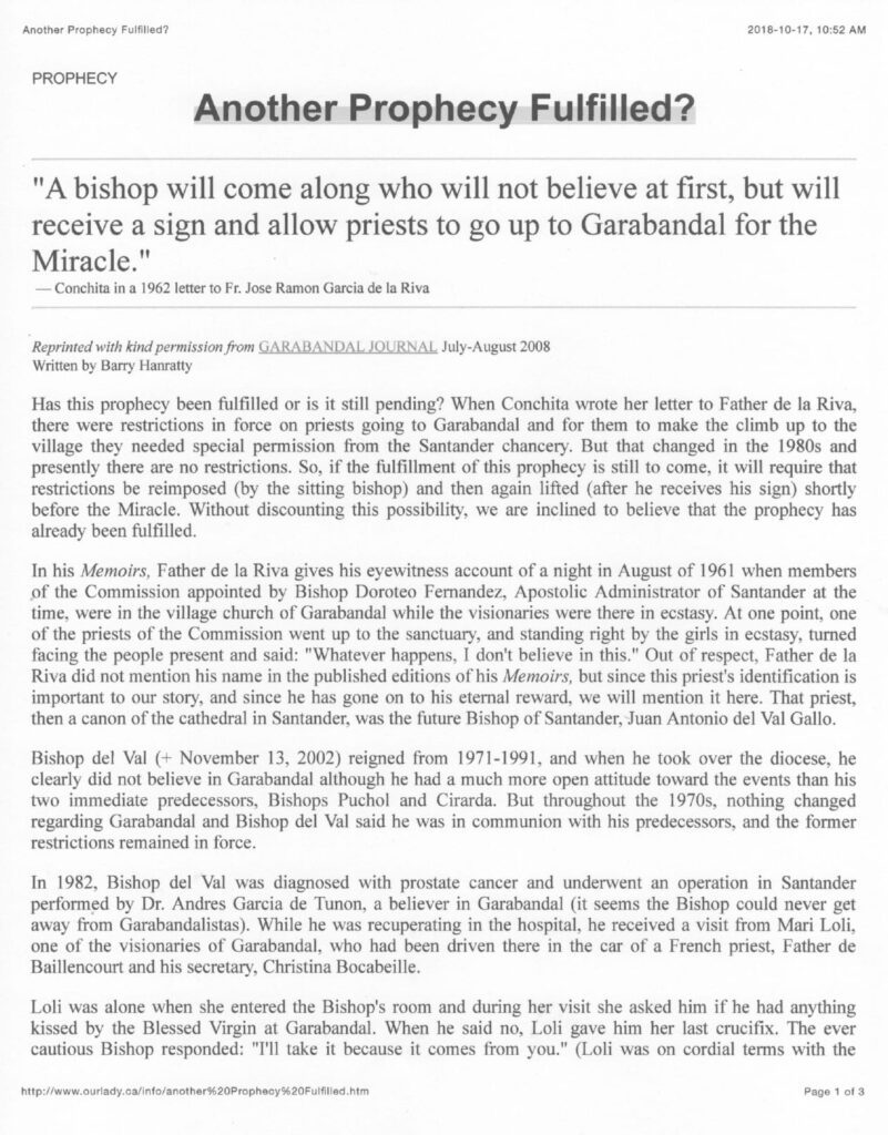 Document discussing a prophecy about a bishop.