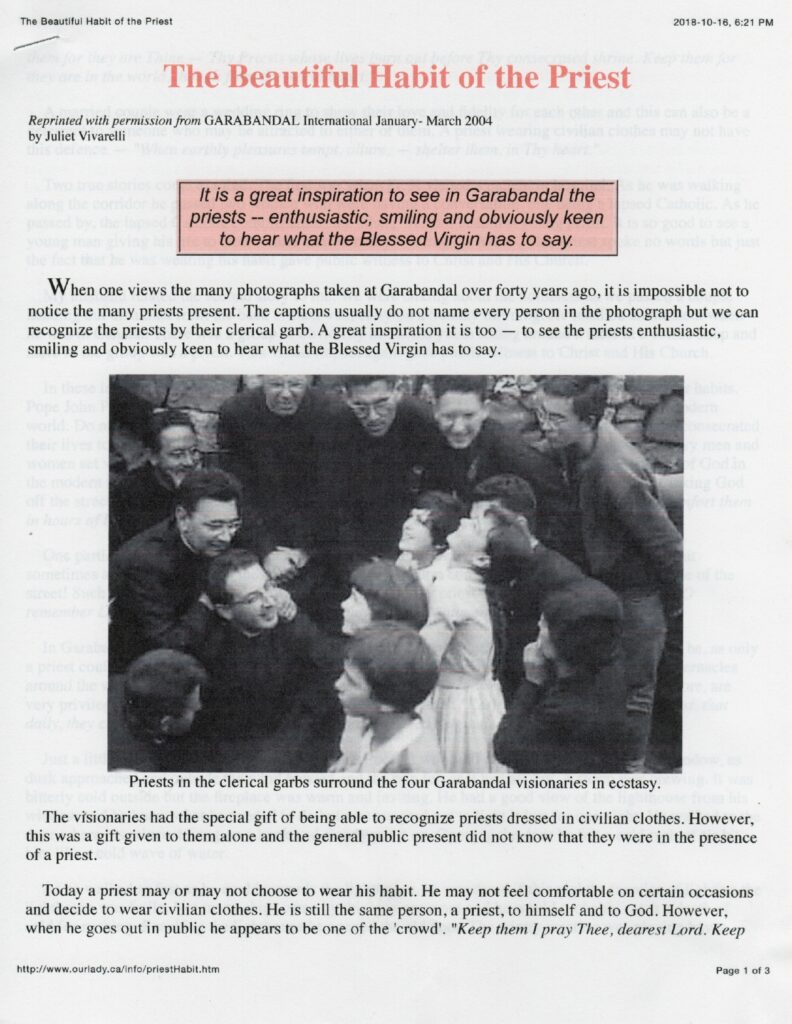 Priests interact with four children in crowd.