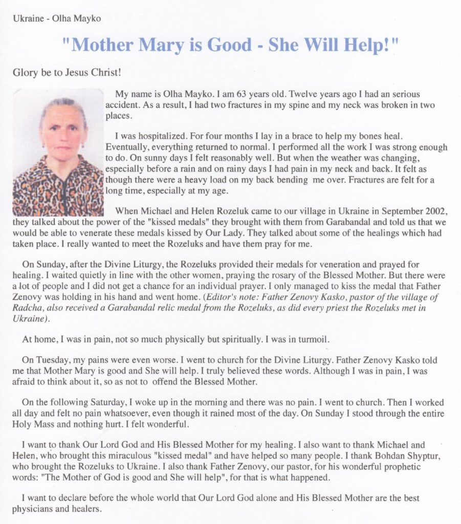 Testimonial about healing through faith and prayer.
