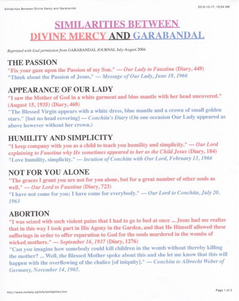 Document comparing Divine Mercy and Garabandal.