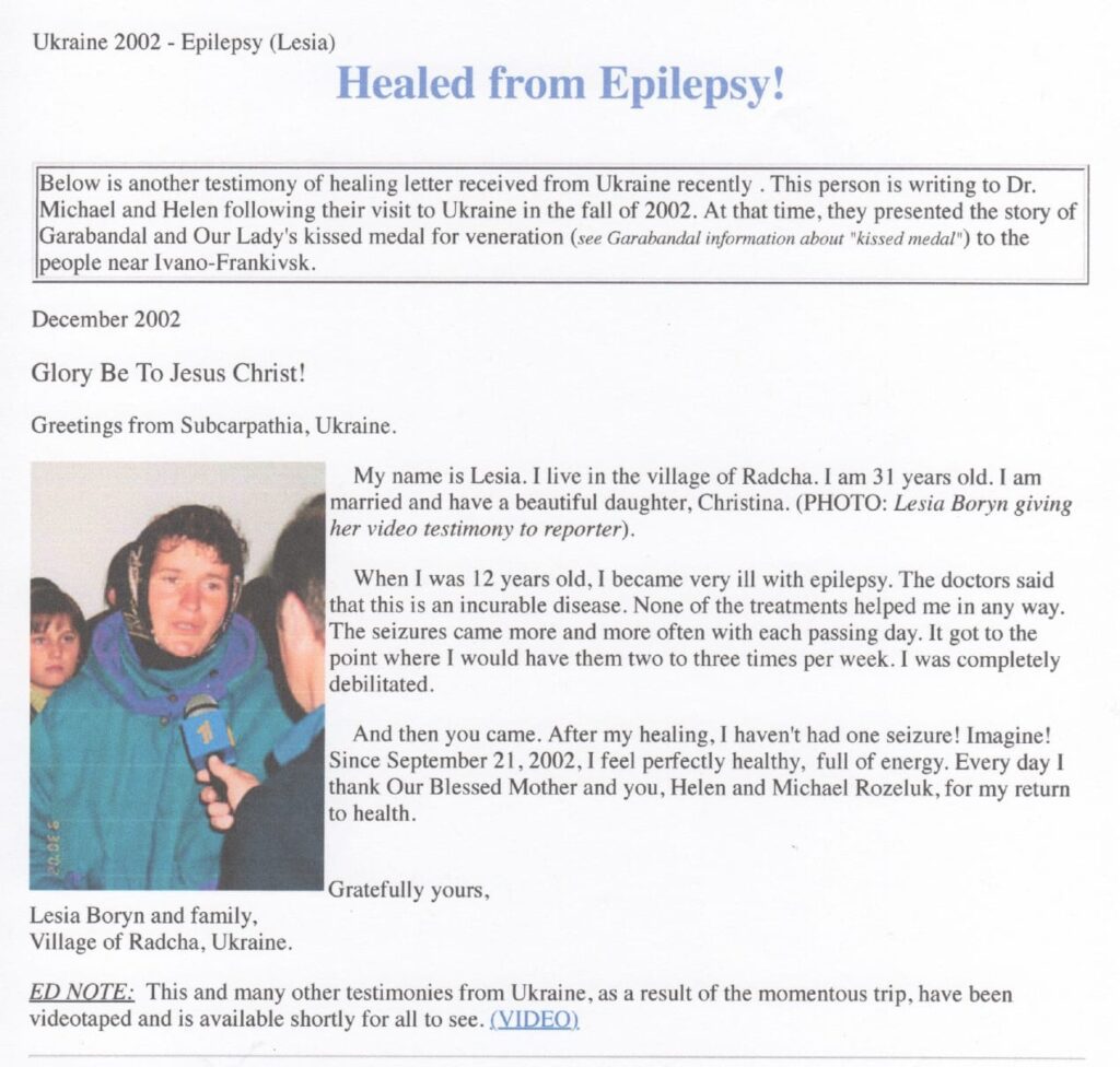 Testimonial of healing from epilepsy, Ukraine.
