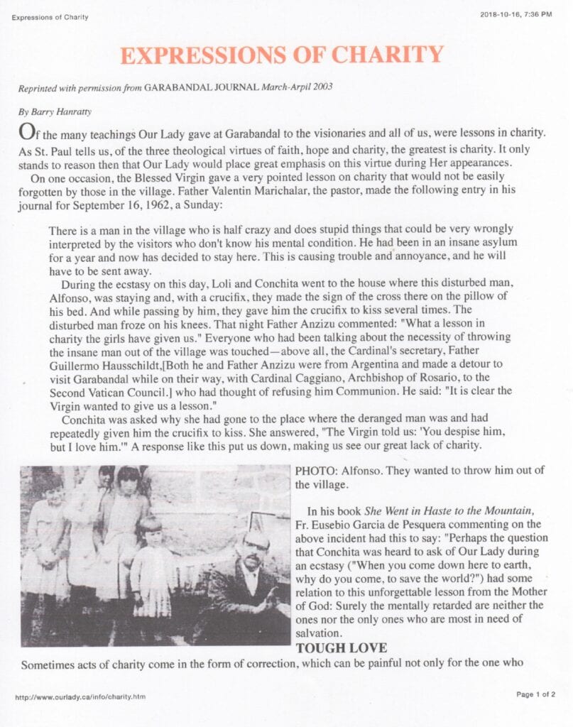 Text document titled "Expressions of Charity.