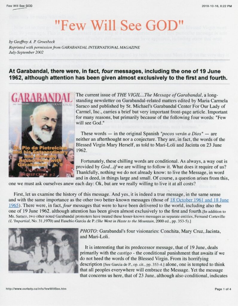 Religious text about Garabandal messages and visions.