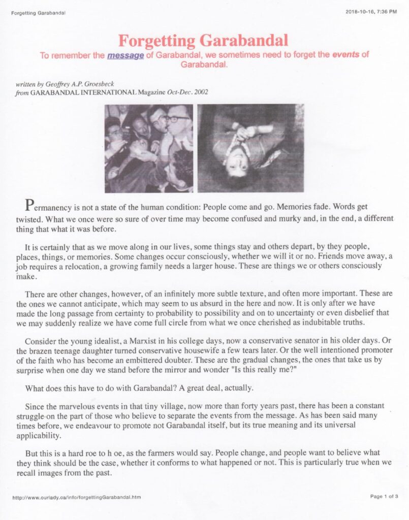 Magazine article about Garabandal with photos.