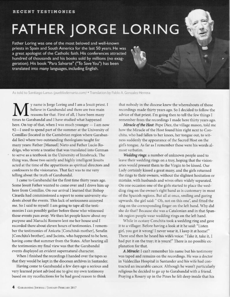 Magazine article about Father Jorge Loring.