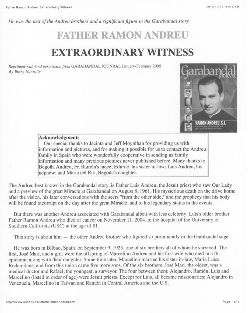 Document about Father Ramon Andreu.