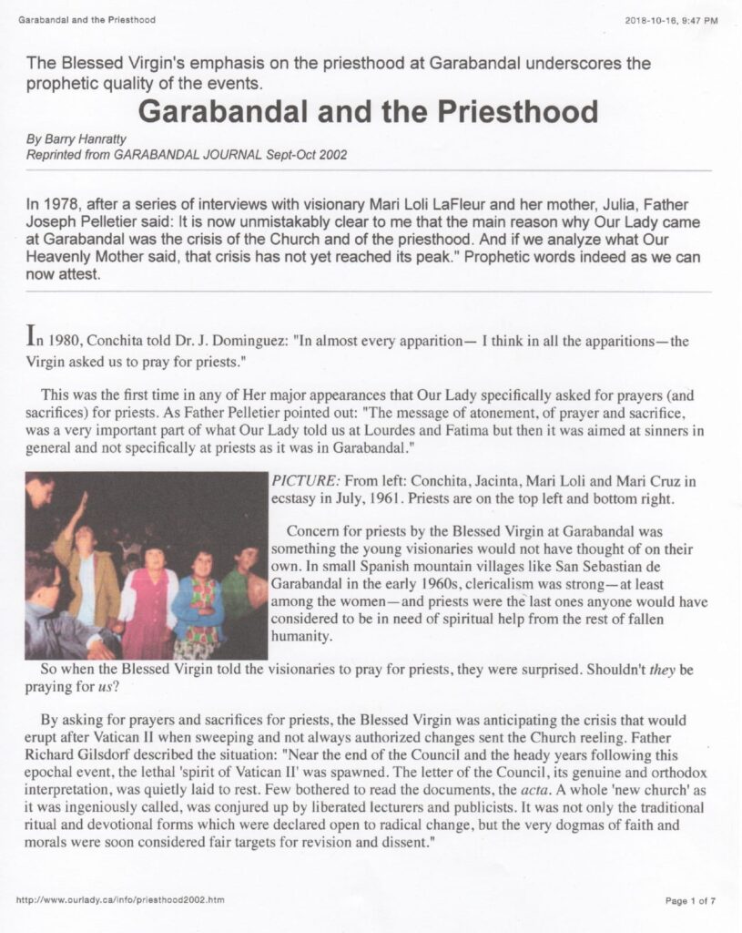 Document about Garabandal and the Priesthood.