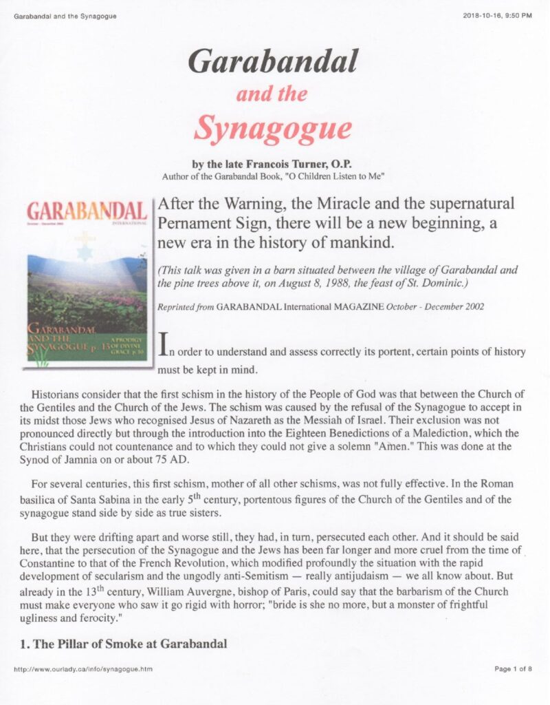 Book excerpt on Garabandal and the Synagogue.