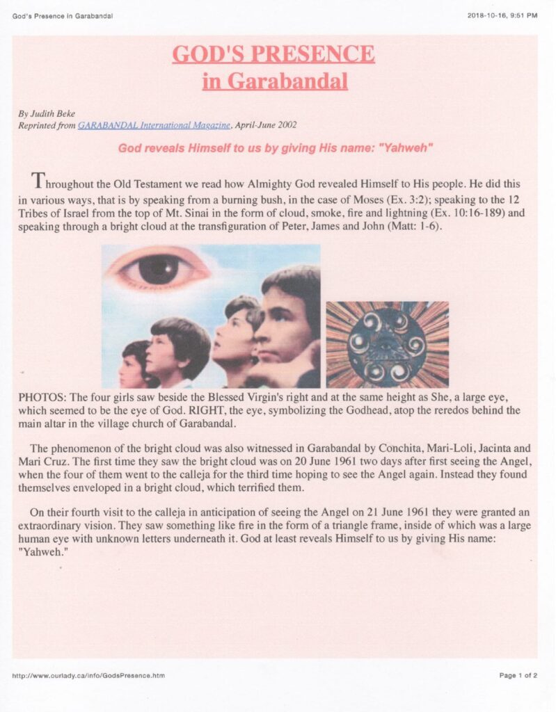 Religious article about God's presence in Garabandal.