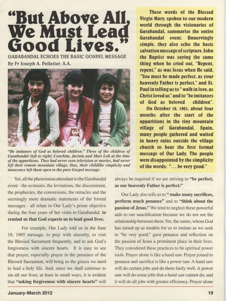 Magazine article about Garabandal visionaries and messages.