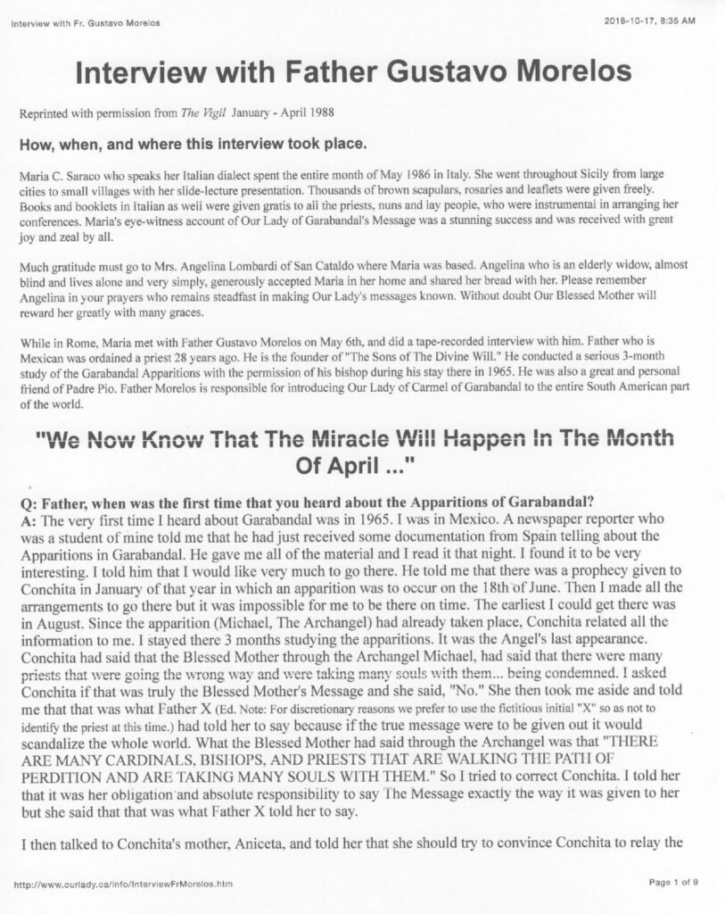 Interview article with Father Gustavo Morelos.