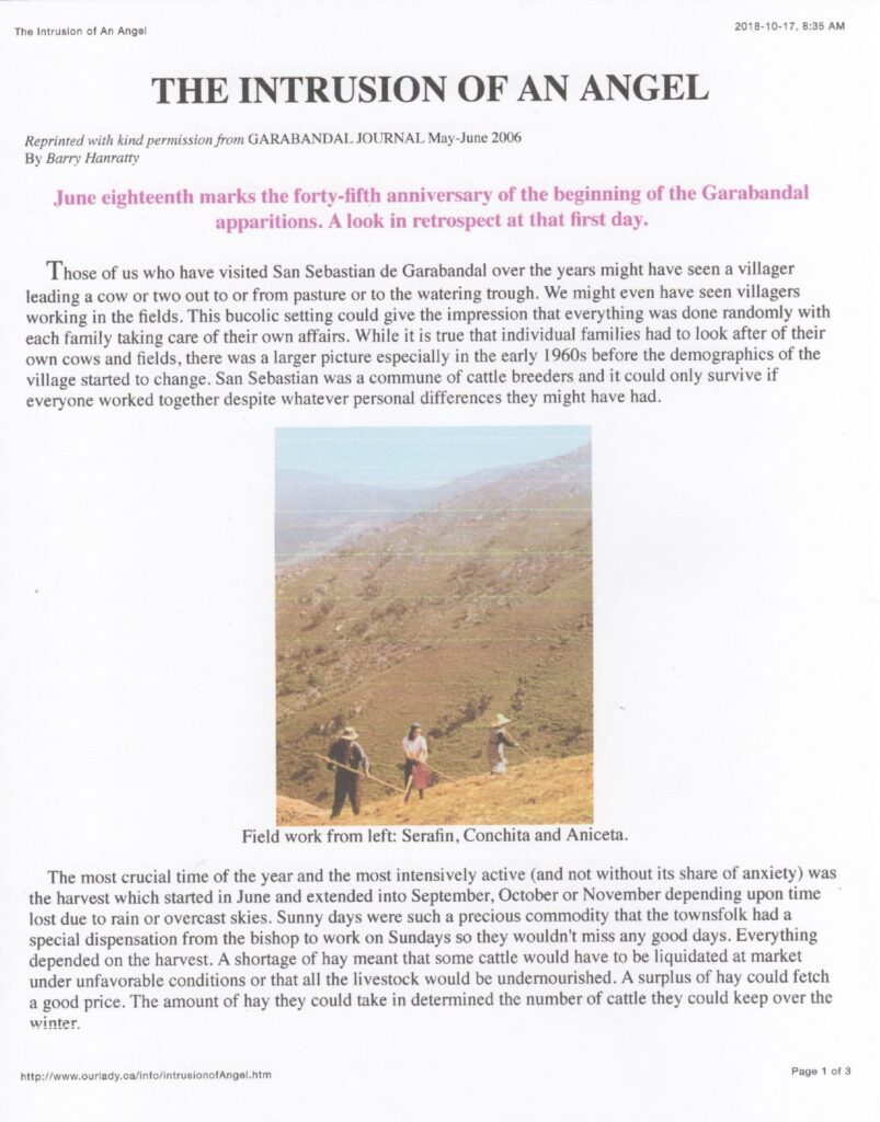 Article page about Garabandal apparitions.