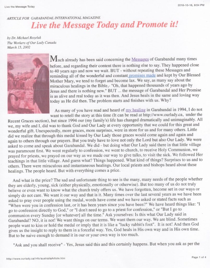 Article about Garabandal messages and teachings.