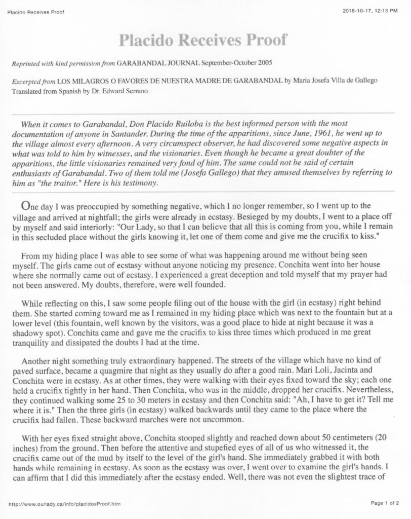 Document titled "Placido Receives Proof" text.