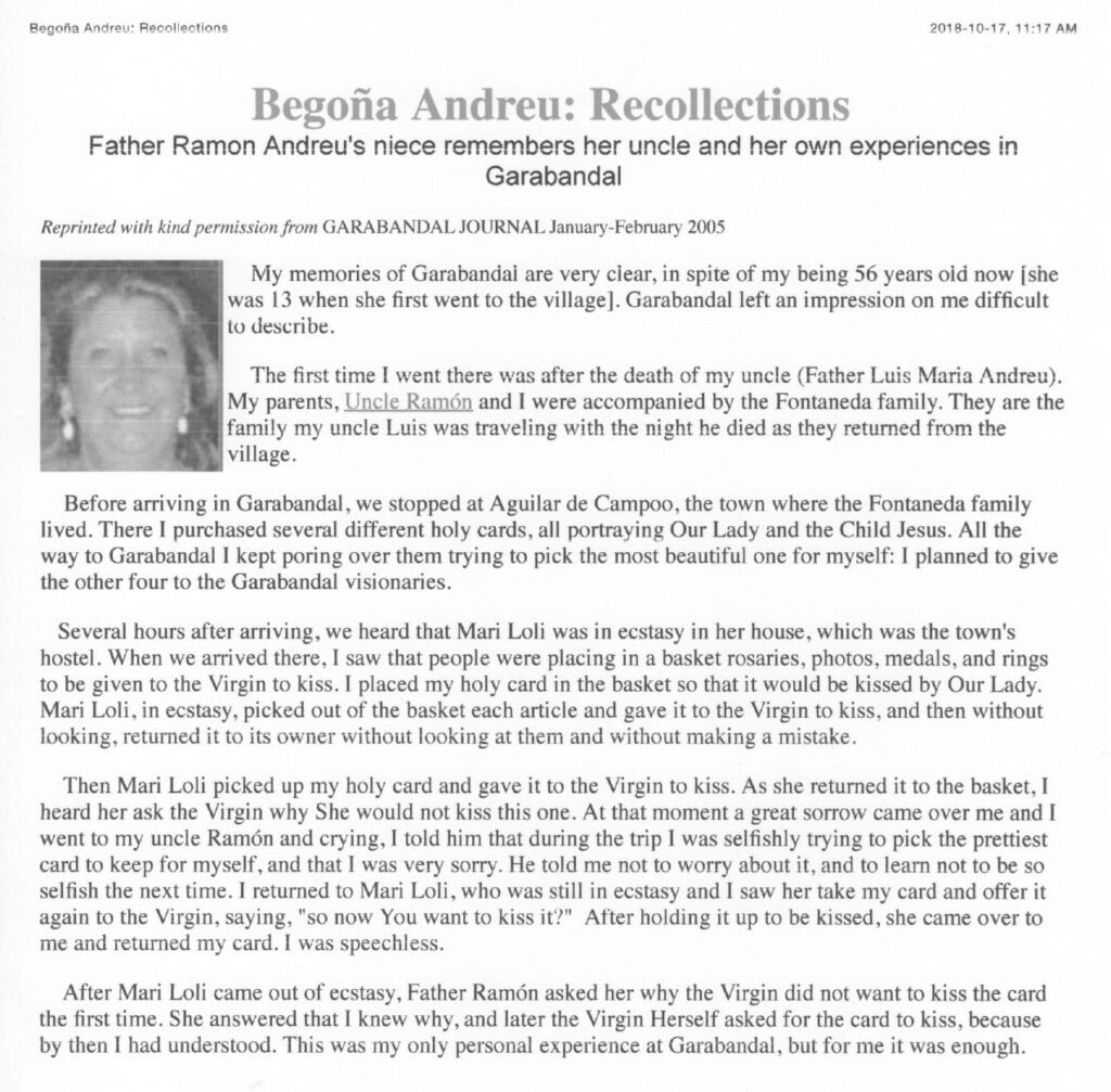 Text document titled "Begona Andreu: Recollections".