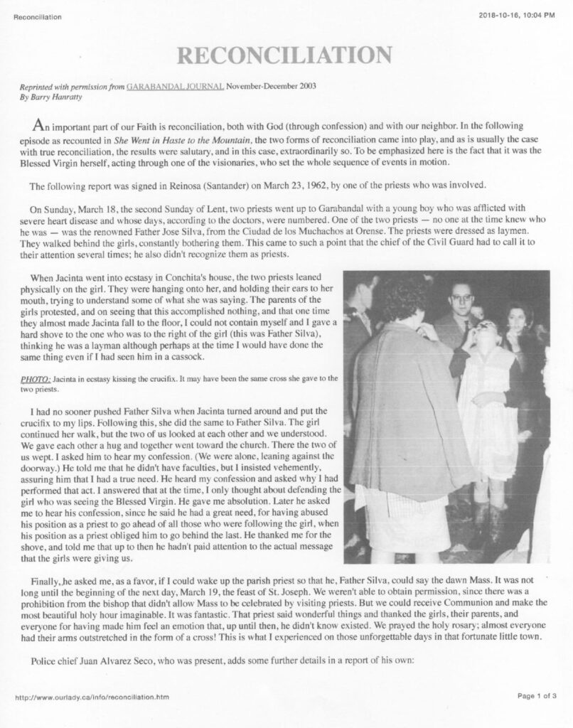 Page of text titled "Reconciliation" with photo.
