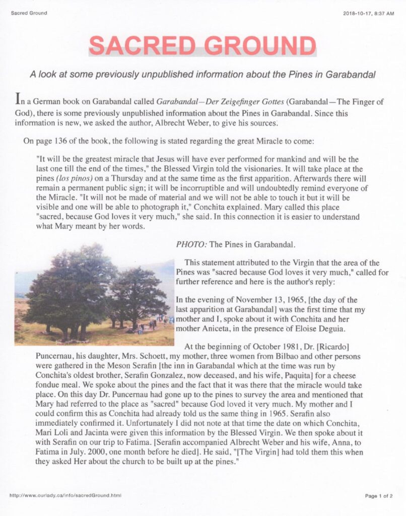 Document about Garabandal Pines information.