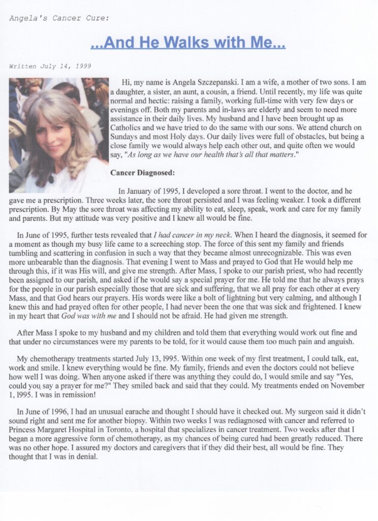 Woman's cancer journey story with photo.