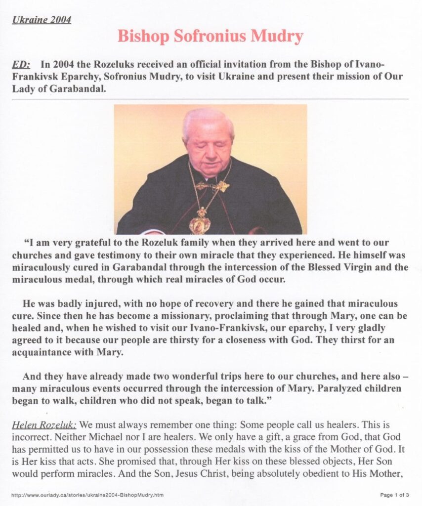 Bishop Sofronius Mudry with accompanying text.