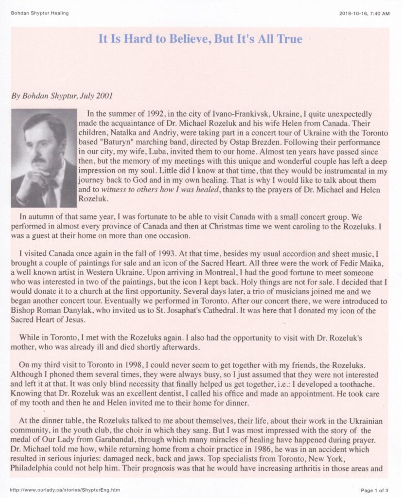 Article about Dr. Michael Rozeluk's experiences.