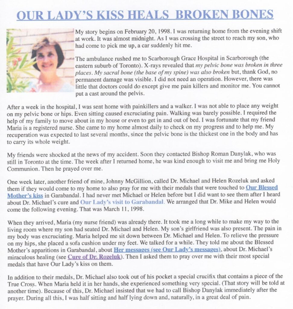 Religious testimonial of healing through prayer.