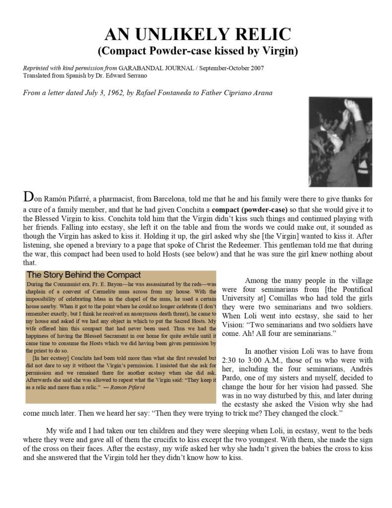 Religious article about a compact powder-case relic.