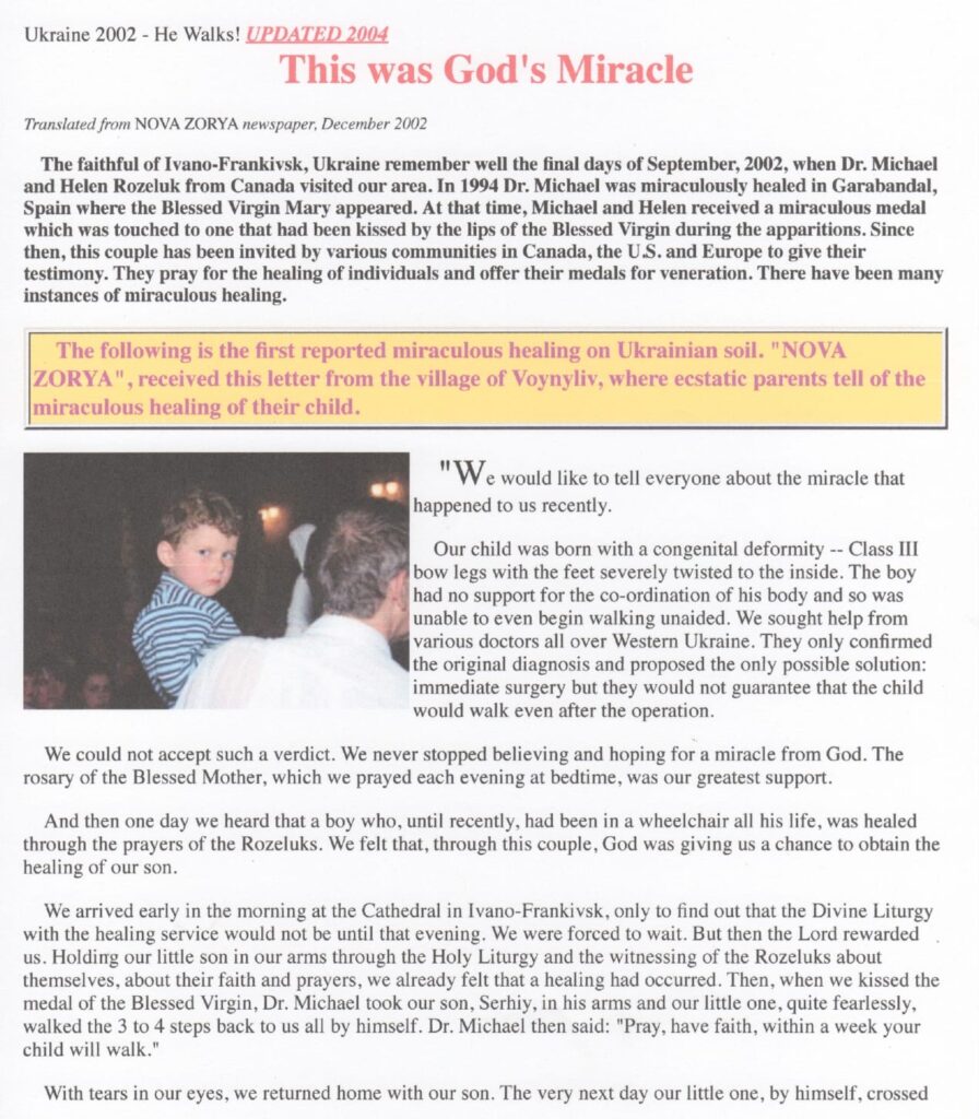 Article about miraculous healing in Ukraine.