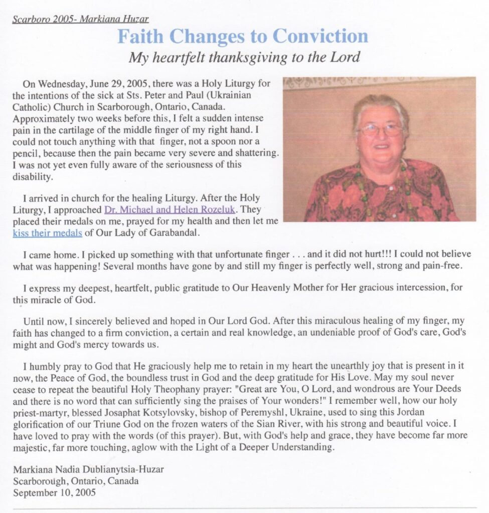 Testimonial letter with woman's photo and signature.