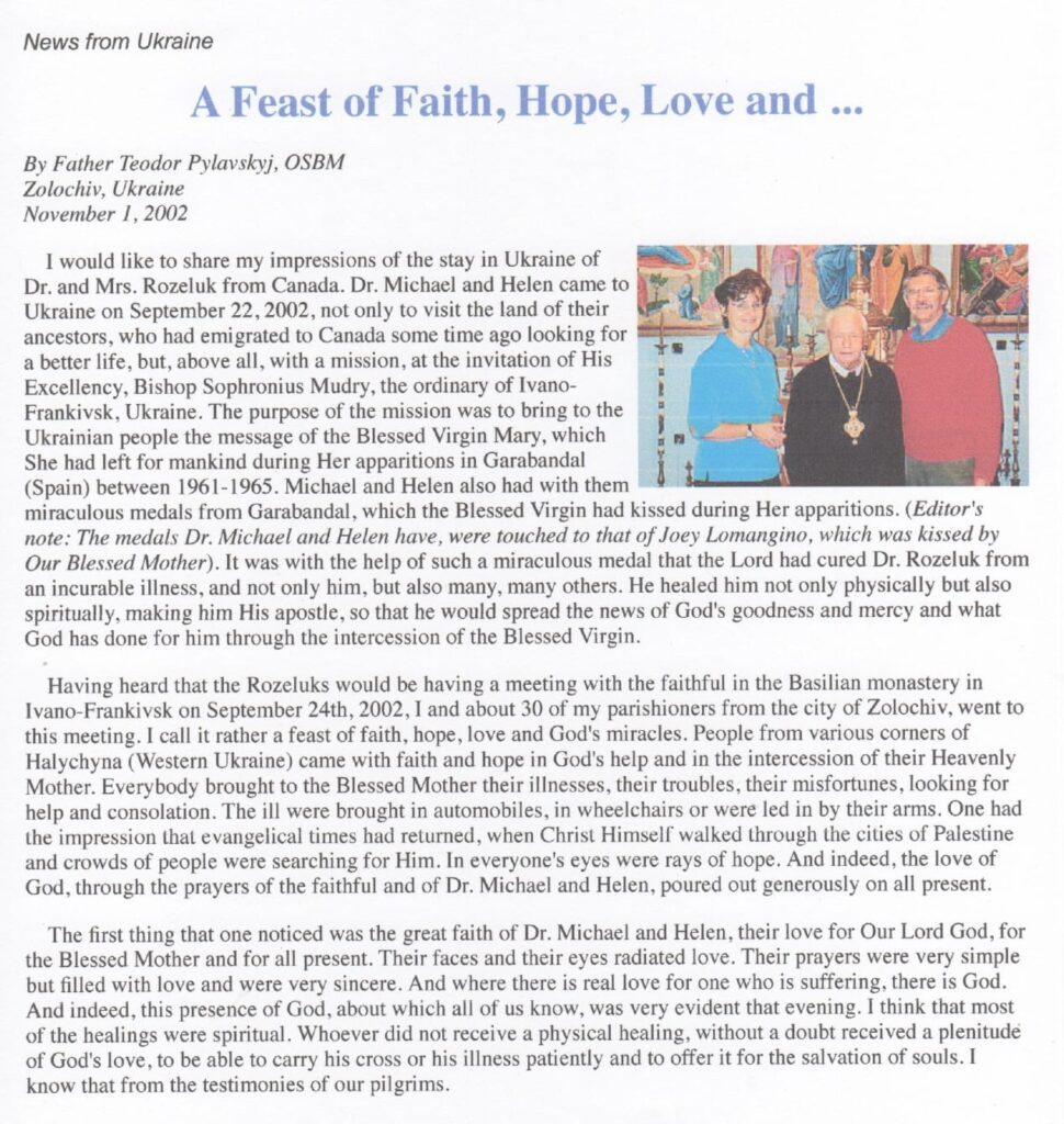 Text document about faith and hope in Ukraine.