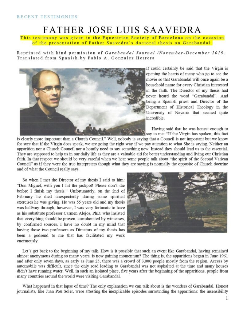 Father Saavedra giving testimony about Garabandal.