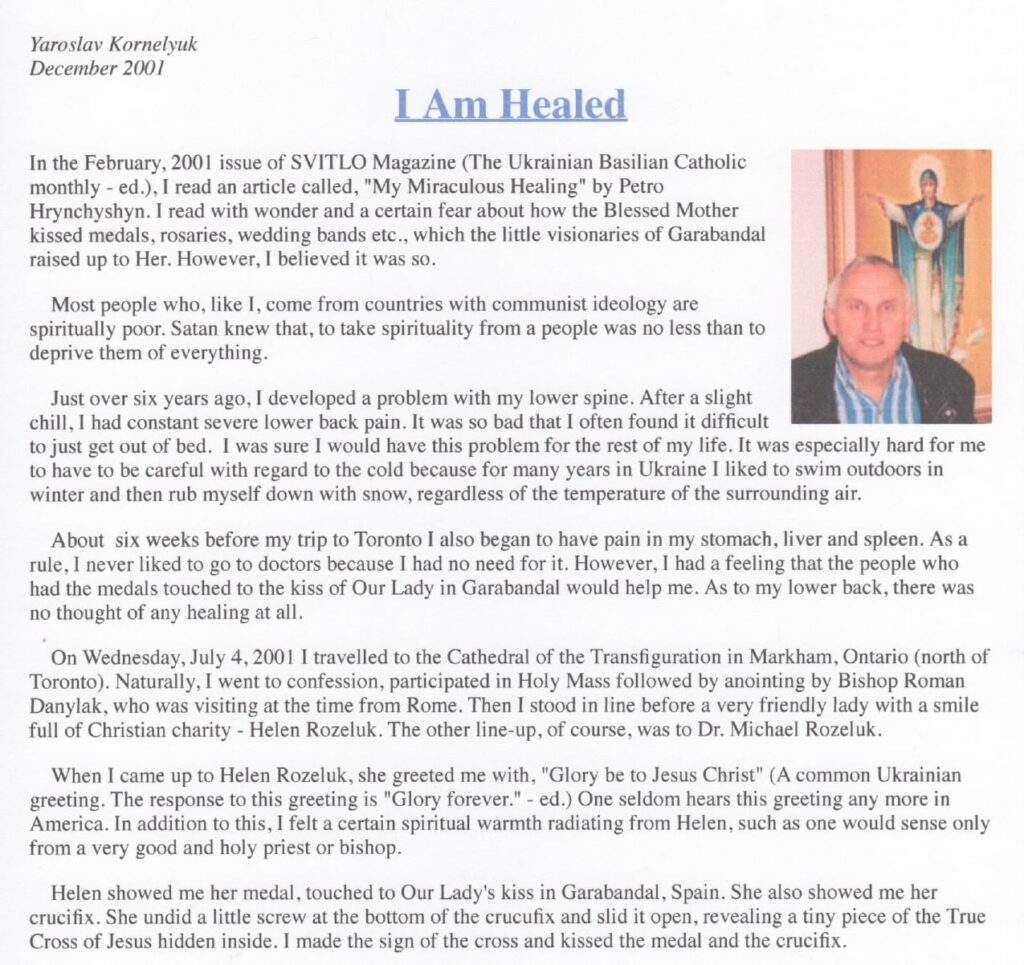 Article titled "I Am Healed" with photo.