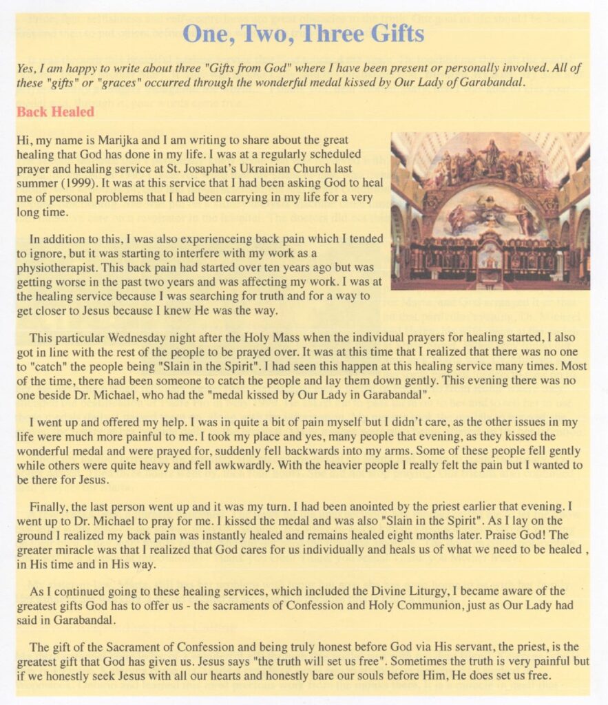 Religious testimony and healing story text.