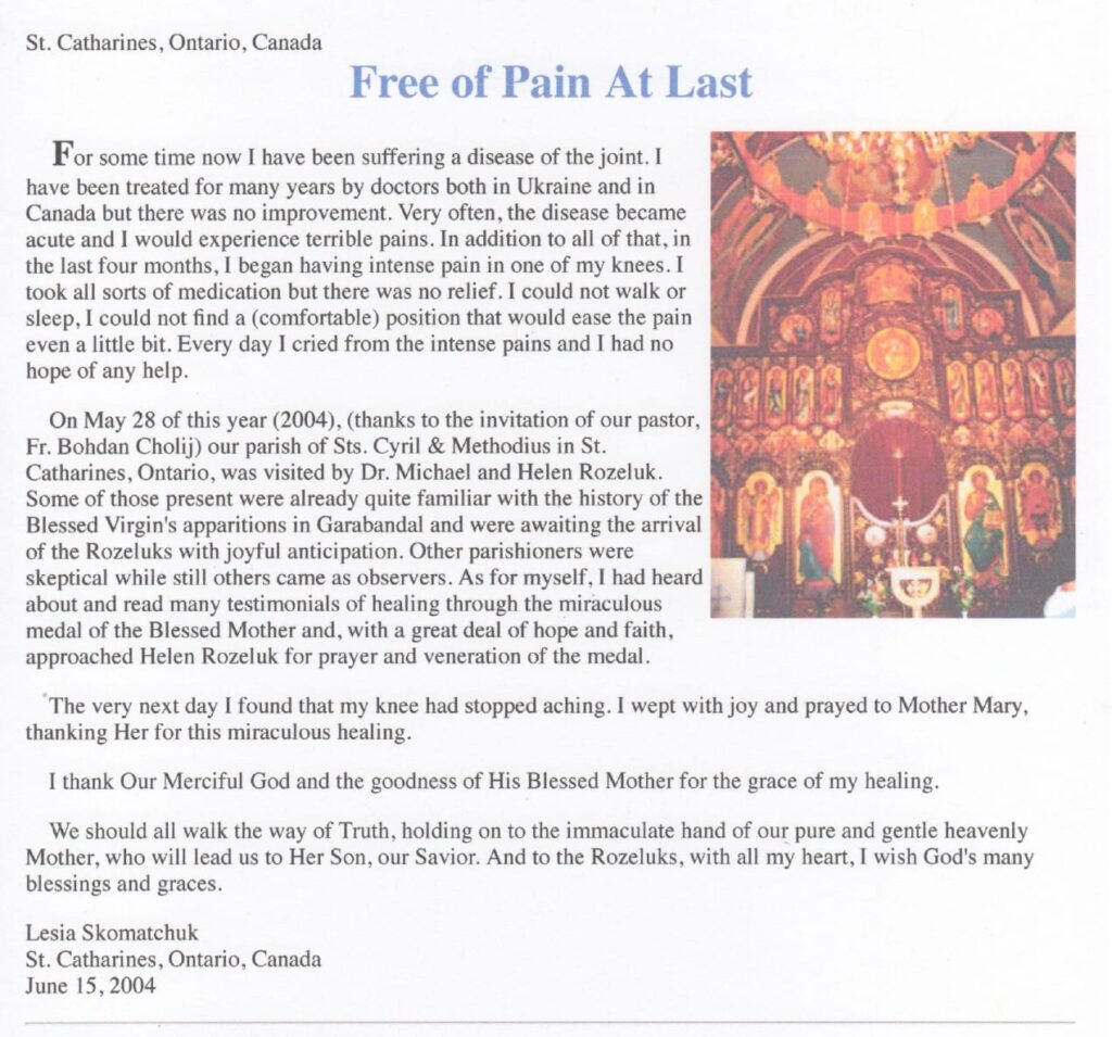 Healing testimonial letter with religious imagery.