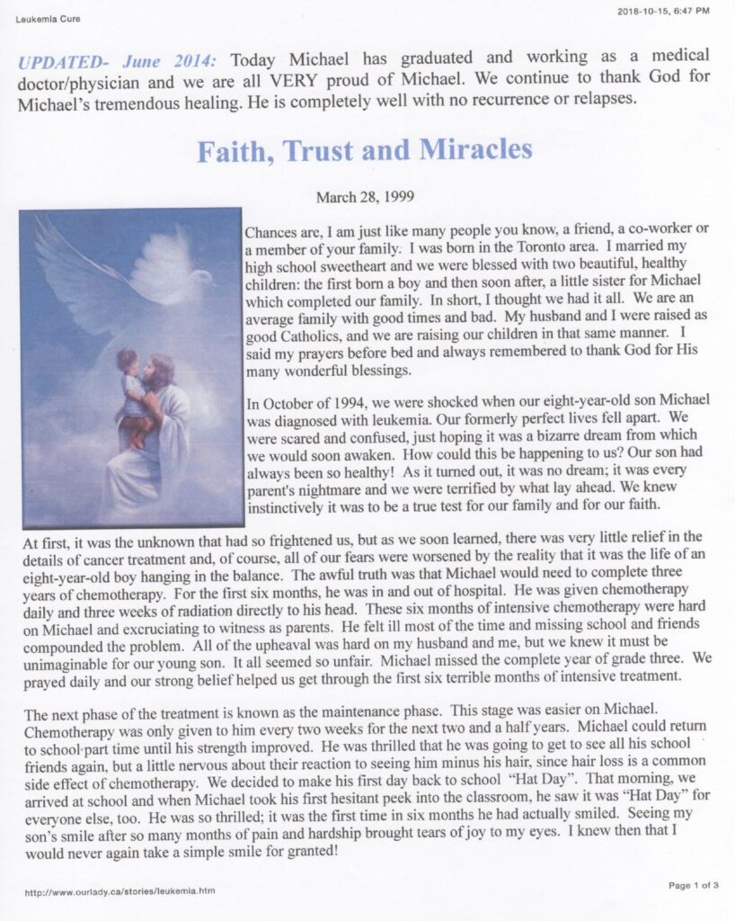 Religious text with angelic illustration and story.