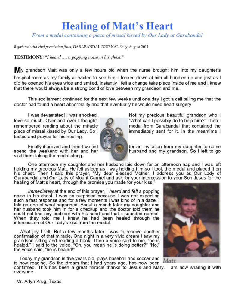 Healing testimony about a child's heart condition.