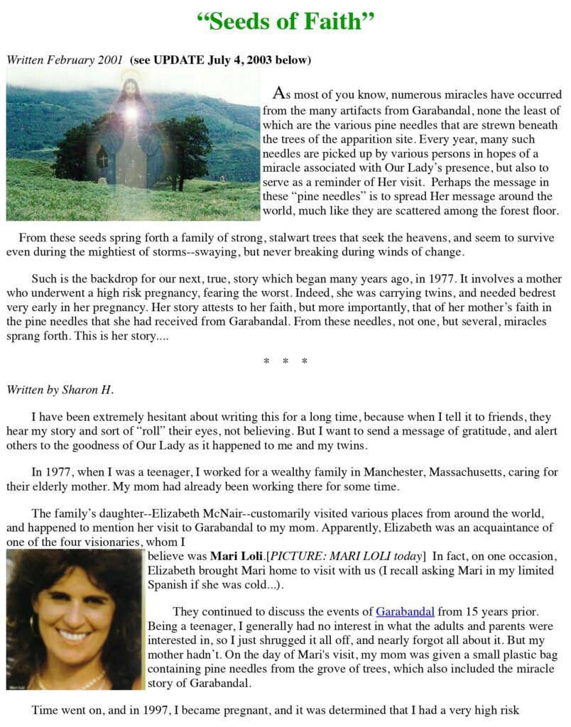 Article discussing miracles and personal experiences.