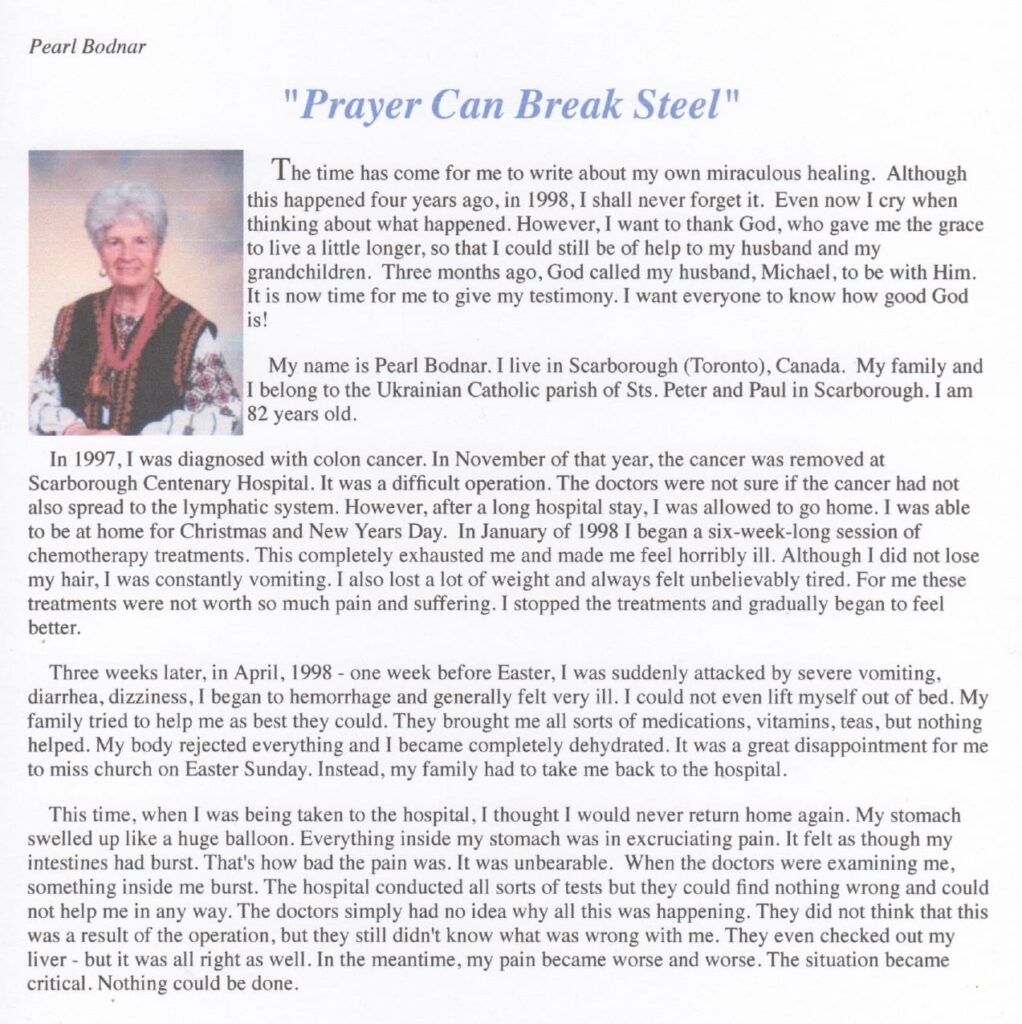 Elderly woman shares miraculous healing testimony.