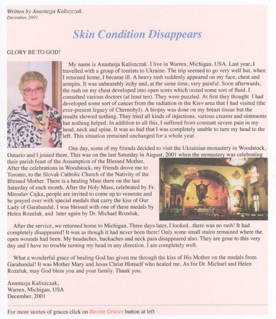Testimonial about skin condition healing.