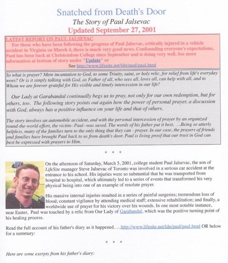 Document describing Paul's recovery story, 2001.