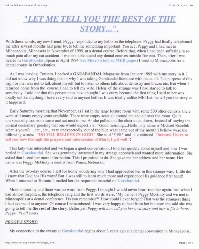 Typed story page with text about personal experiences.