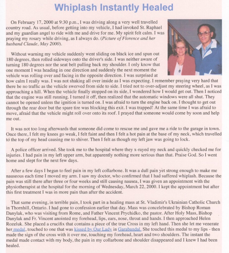 Testimonial about a miraculous whiplash healing.