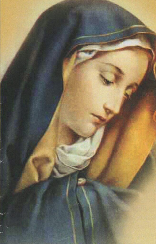 Religious painting of a woman in blue.