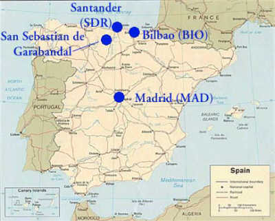 Map highlighting cities in northern Spain.
